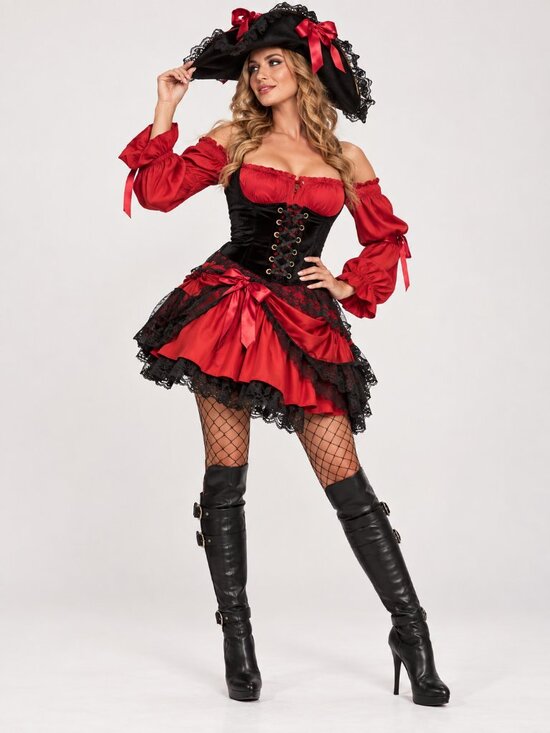 Other - Leg Avenue Vixen Wench Pirate Costume Women's XL Red Black Halloween Dress